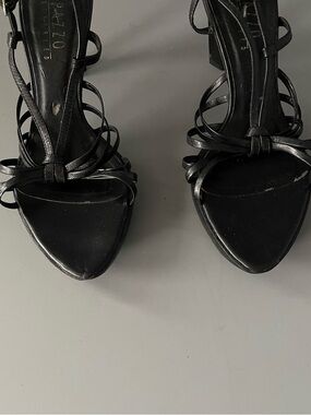 PAZZO Under Black Strappy High Heel Leather Slingback Sandal 7M Gothic Punk